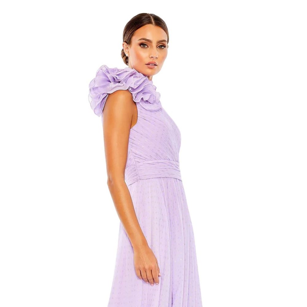 Mac Duggal Size 10 Lilac POLKA DOT RUFFLED ONE SHOULDER GOWN